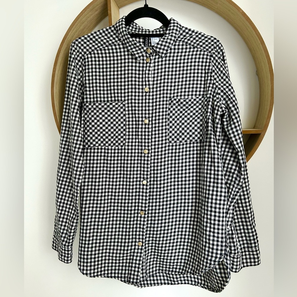 H&M Black and White Gingham Button-Down Shirt